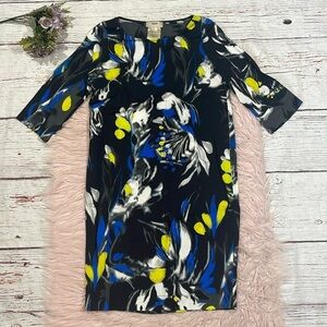 Fuzzi Jean Paul Gaultier Floral Blue 3/4 Sleeve Shift Dress